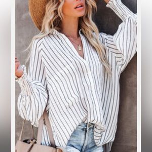 vicicollection coachella-valley-pocketed-striped-button-down-top-off-white